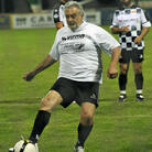 Placido Domingo kicks a penalty shot in a July 2008 charity soccer match held in Hungary.