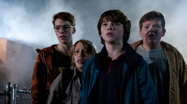 'Super' 4: Gabriel Basso (left), Ryan Lee, Joel Courtney and Riley Griffiths play teenagers shooting a homemade movie when a spectacular crash draws them into a world they weren't supposed to know about.