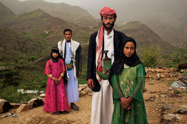 "Whenever I saw him, I hid. I hated to see him," Tahani (in pink) recalls of the early days of her marriage to Majed, when she was 6 and he was 25. The young wife posed for this portrait with former classmate Ghada, also a child bride, outside their mountain home in Hajjah, Yemen.