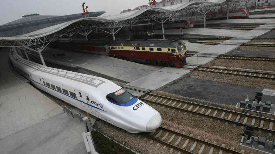 The CRH2 China Railways high-speed bullet train, departing a Shanghai station in February 2007, is capable of speeds of more than 150 mph. The CRH2 China Railways high-speed bullet train, departing a Shanghai station in February 2007, is capable of speeds of more than 150 mph.
