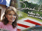 Former Alaska Gov. Sarah Palin stands near her tour bus outside a hotel in Boston on June 2. Former Alaska Gov. Sarah Palin stands near her tour bus outside a hotel in Boston on June 2.