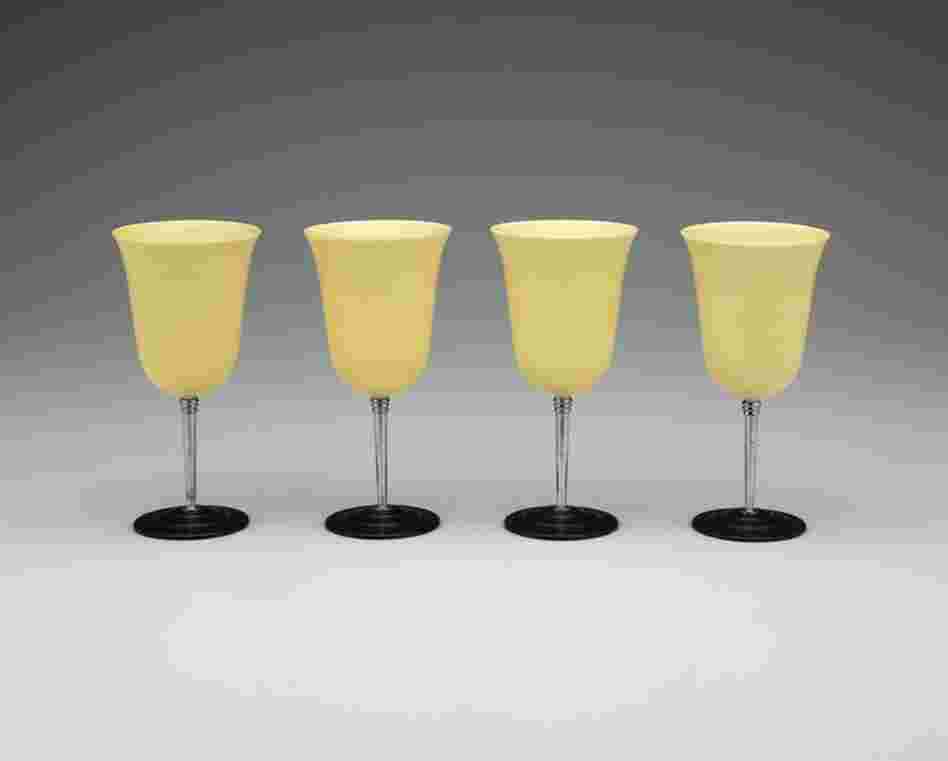 Nudawn cocktail cups, 1930sCatalin Corporation plastic, chrome