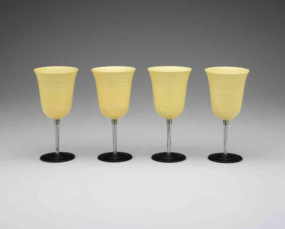 Nudawn cocktail cups, 1930sCatalin Corporation plastic, chrome