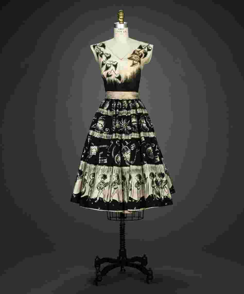 Ensemble, 1950s, designer unknown, possibly of Mexican originCotton, sequins, plain weave, printed, hand painted, embroidered