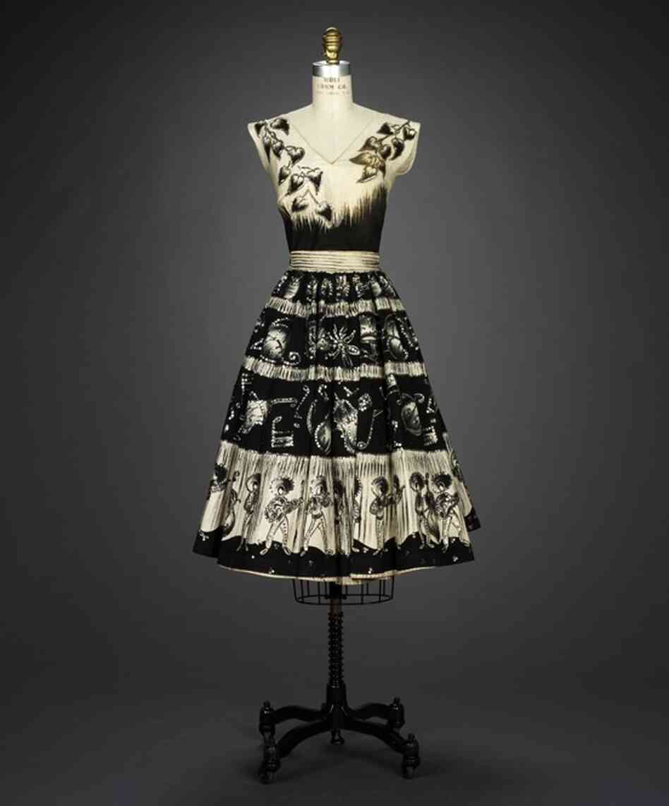 Ensemble, 1950s, designer unknown, possibly of Mexican originCotton, sequins, plain weave, printed, hand painted, embroidered