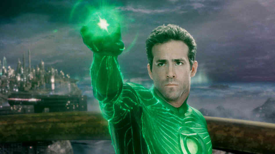 Green Man: Fighter pilot turned defender of the universe Hal Jordon (Ryan Reynolds) uses his magic ring to do battle with evil. The ring gives him the ability to conjure any shape he desires, but not, unfortunately, to conjure realistic-sounding dialogue. Green Man: Fighter pilot turned defender of the universe Hal Jordon (Ryan Reynolds) uses his magic ring to do battle with evil. The ring gives him the ability to conjure any shape he desires, but not, unfortunately, to conjure realistic-sounding dialogue.