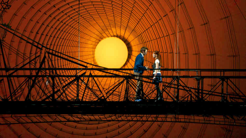 Reeve Carney (left) as Peter Parker and Jennifer Damiano as Mary Jane Watson on the Spider-Man set at the Foxwoods Theatre. Carney previously starred in Taymor's film  The Tempest; Damiano earned a Tony nomination in 2009 for her performance in Next to Normal.