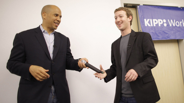 Newark Mayor Cory Booker and Facebook CEO Mark Zuckerberg  in Newark, N.J., last fall. Zuckerberg donated $100 million to improve local schools, but some are worried the money will be funneled to the wrong places.
