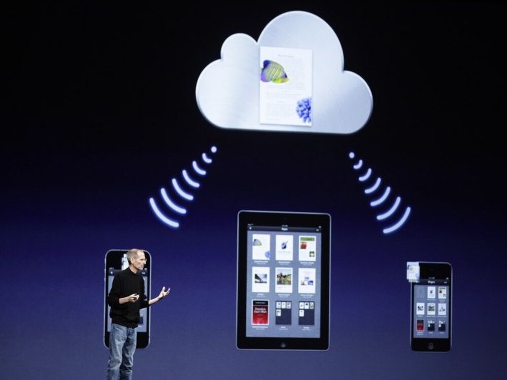 Apple CEO Steve Jobs talks about iCloud at the Worldwide Developers Conference June 6 in San Francisco.