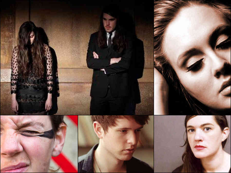 Clockwise from upper left: Madeline Fallin and Brian Oblivion of Cults, Adele, Julianna Barwick, James Blake and Merrill Garbus of tUnE-yArDs. Clockwise from upper left: Madeline Fallin and Brian Oblivion of Cults, Adele, Julianna Barwick, James Blake and Merrill Garbus of tUnE-yArDs.