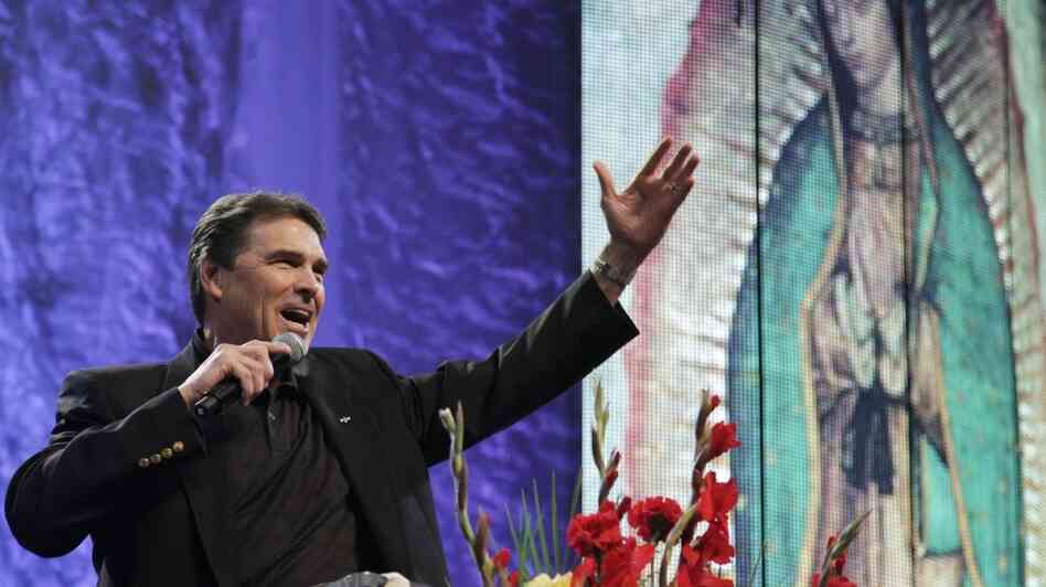 Texas Gov. Rick Perry speaks during a United for Life event organized by a Hispanic anti-abortion group at the Los Angeles Memorial Sports Arena on Sunday.