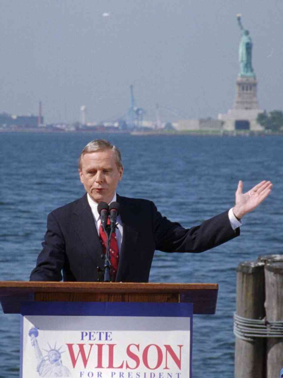 Then-California Gov. Pete Wilson announcing his presidential run on August 28, 1995.