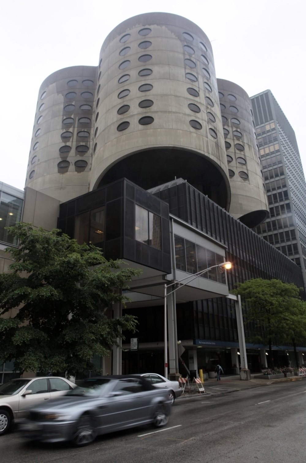 The  concrete, cloverleaf-shaped Prentice Women's Hospital building in Chicago was designed by architect Bertrand Goldberg. When the hospital moved to a new building in 2007, the tower was left nearly vacant. It is now facing demolition.