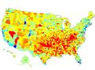 A map of changes in U.S. women's longevity between 2000 and 2007 by county. A map of changes in U.S. women's longevity between 2000 and 2007 by county.