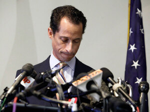 U.S. Rep. Anthony Weiner announces his resignation from Congress, in the Brooklyn borough of New York, Thursday, June 16, 2011.