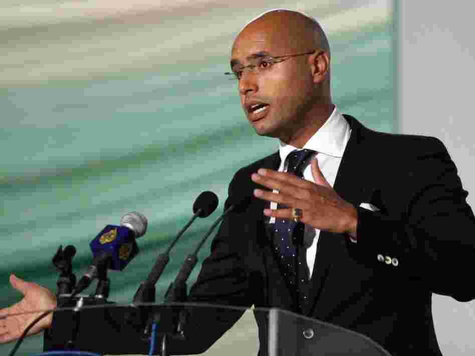 Saif al-Islam Gadhafi, son of Libyan leader Moammar Gadhafi, speaks in the capital Tripoli in 2008. Saif al-Islam Gadhafi, son of Libyan leader Moammar Gadhafi, speaks in the capital Tripoli in 2008.
