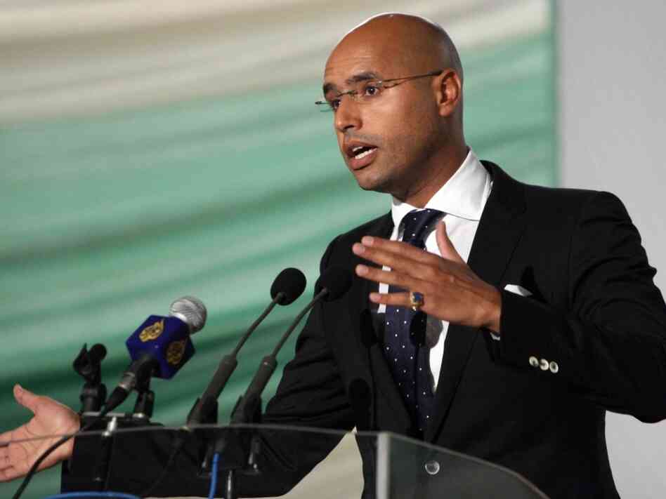 Saif al-Islam Gadhafi, son of Libyan leader Moammar Gadhafi, speaks in the capital Tripoli in 2008. Saif al-Islam Gadhafi, son of Libyan leader Moammar Gadhafi, speaks in the capital Tripoli in 2008.