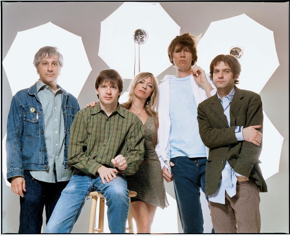 Had to dig into into the Internet's archive for a photo of Sonic Youth featuring Jim O'Rourke (far right). He plays bass in "Out and In," originally recorded in 2000.