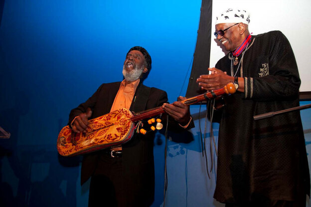 Abdullah El Gourd (with the guembri) and Randy Weston.