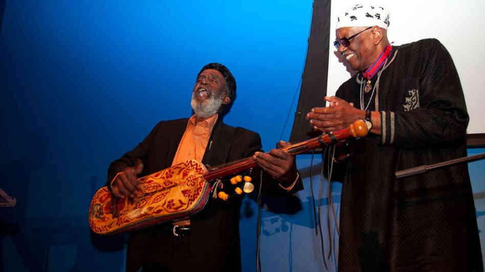 Abdullah El Gourd (with the guembri) and Randy Weston.