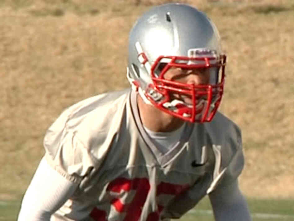 In an image taken from an April 2011 video, provided by the University of New Mexico, Deshon Marman takes part in football practice in Albuquerque, N.M.