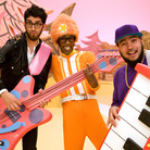 The dance-rock duo Chromeo goofs around on the set of Yo Gabba Gabba! with host DJ Lance Rock (center). The dance-rock duo Chromeo goofs around on the set of Yo Gabba Gabba! with host DJ Lance Rock (center).