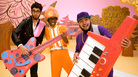 The dance-rock duo Chromeo goofs around on the set of Yo Gabba Gabba! with host DJ Lance Rock (center). The dance-rock duo Chromeo goofs around on the set of Yo Gabba Gabba! with host DJ Lance Rock (center).