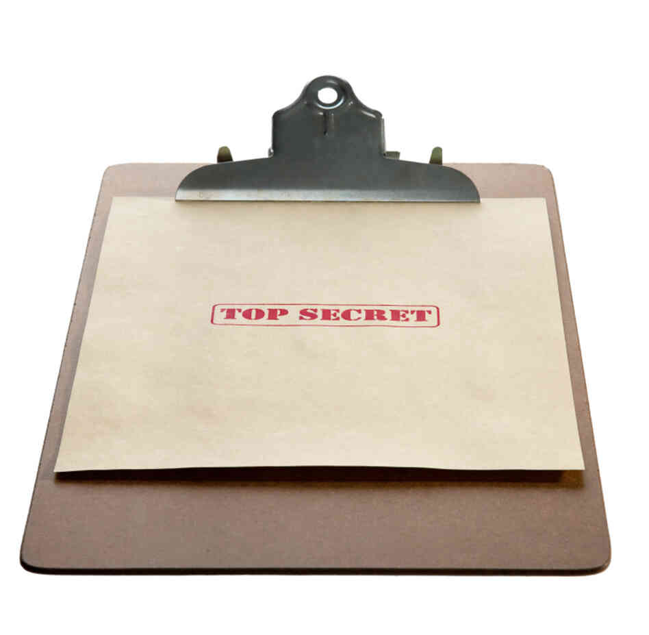 A clipboard with a top secret folder. A clipboard with a top secret folder.