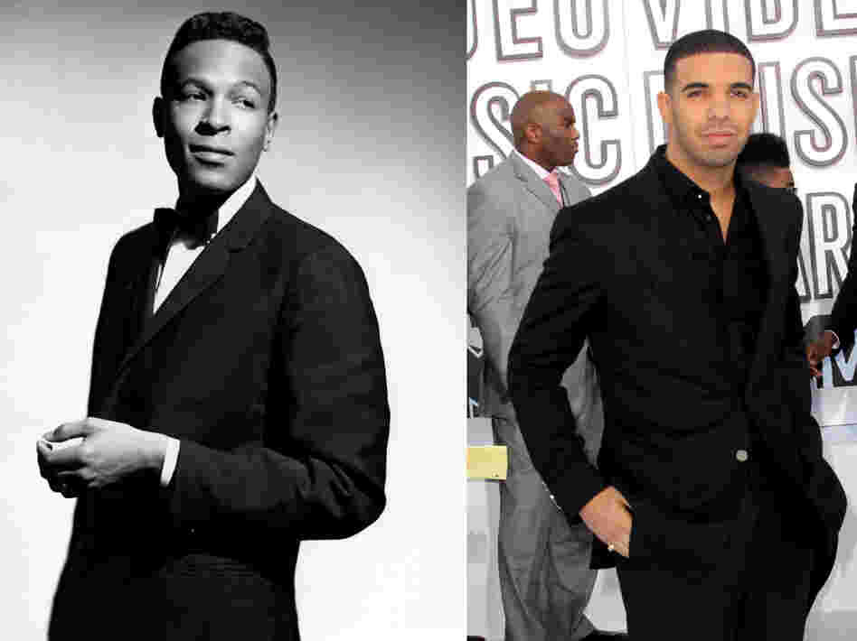 Marvin Gaye (at left), pictured here circa 1964, at the age of 25. At right, the 24-year-old rapper Drake. Gaye died in 1984, two years before Drake was born. Marvin Gaye (at left), pictured here circa 1964, at the age of 25. At right, the 24-year-old rapper Drake. Gaye died in 1984, two years before Drake was born.