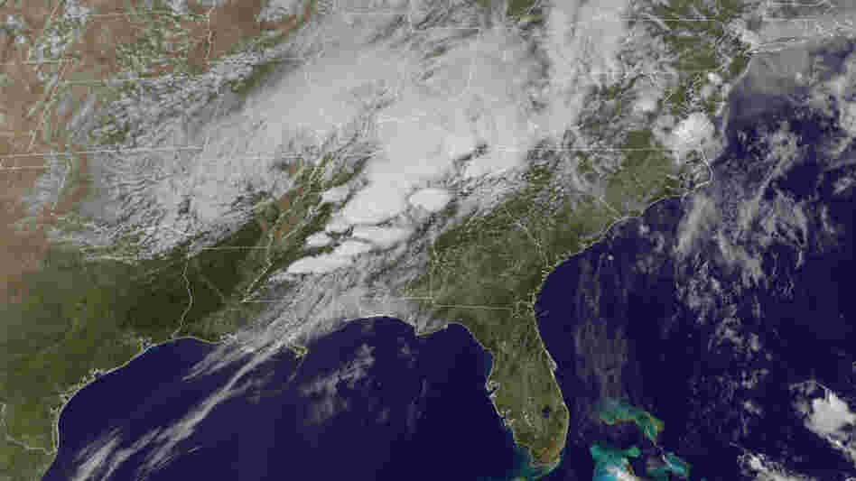 This image from April 27 shows a series of tornadoes forming over Alabama and Mississippi. Captured from a satellite orbiting located at a fixed location above Earth, images like these help track trends in weather patterns. Another set of polar-orbiting satellites are useful for long-term forecast predictions.