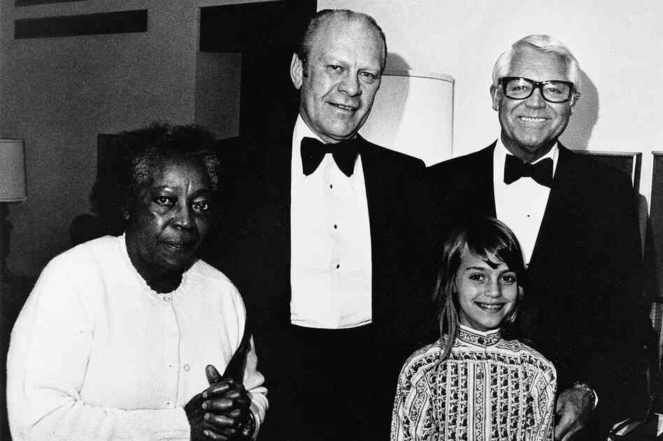 Jennifer and Cary Grant are photographed with housekeeper Willie and President Gerald Ford in California. 