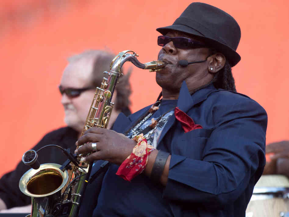 Clarence Clemons performing during halftime of an NFL game last November.