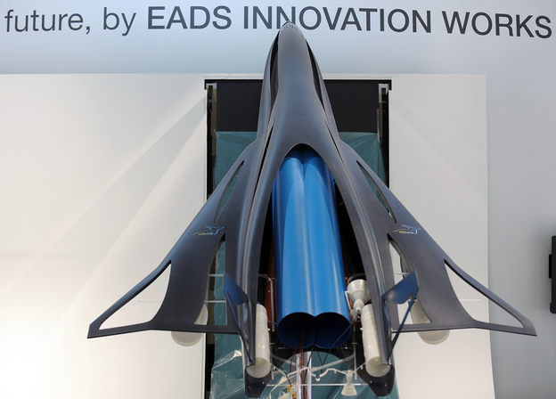 The model of a future commercial high speed transport system called ZEHST (Zero Emission High Speed Transportation), a hypersonic aircraft using rockets and turbojet engines to take corporate customers from Paris to Tokyo in less than three hours.