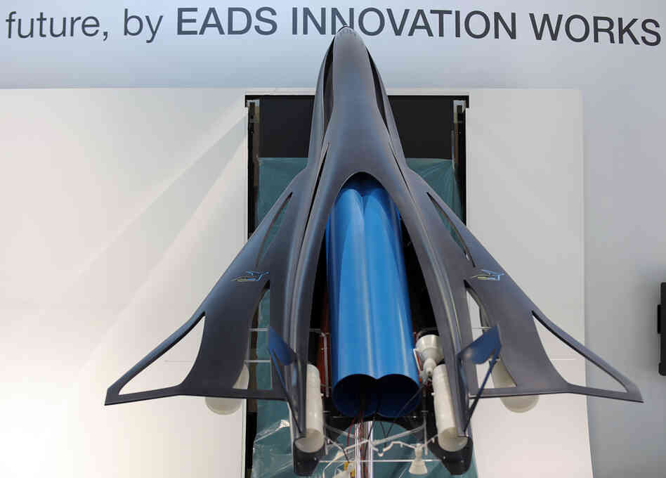 The model of a future commercial high speed transport system called ZEHST (Zero Emission High Speed Transportation), a hypersonic aircraft using rockets and turbojet engines to take corporate customers from Paris to Tokyo in less than three hours.
