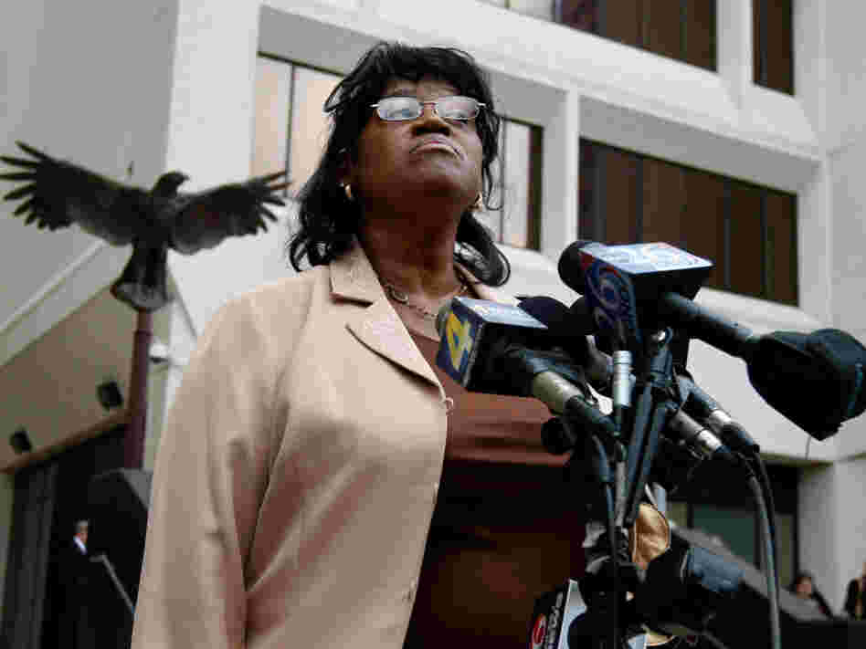 Sherrel Johnson, mother of James Brisette, who was killed on the Danziger Bridge after Hurricane Katrina, speaks to reporters in 2010.