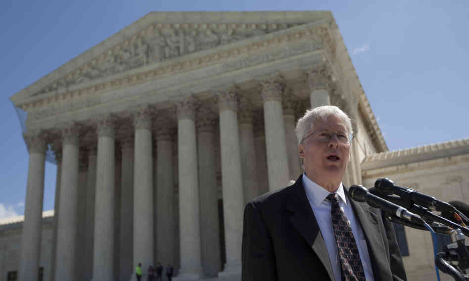 Attorney James Bopp talks to the media outside the Supreme Court on April 28, 2010, after arguing a case testing whether the names on a petition asking for the repeal of Washington state's domestic partnership rights should be kept secret. Attorney James Bopp talks to the media outside the Supreme Court on April 28, 2010, after arguing a case testing whether the names on a petition asking for the repeal of Washington state's domestic partnership rights should be kept secret.