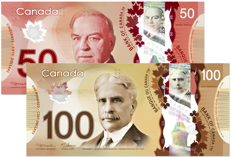 New polymer $50 and $100 bills. New polymer $50 and $100 bills.
