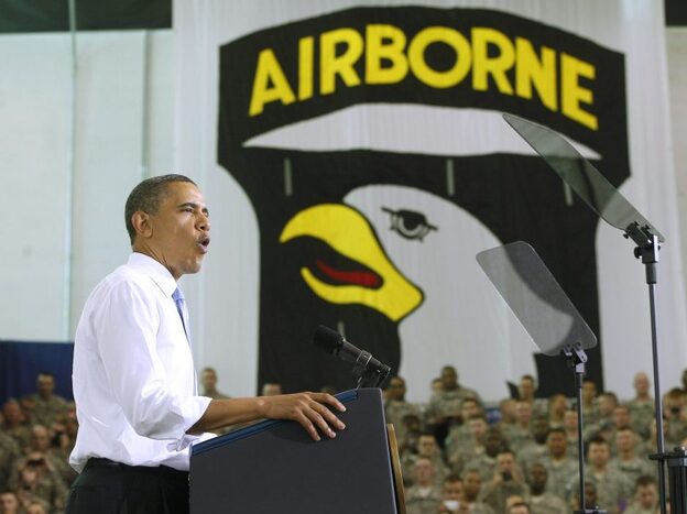 President Obama speaks at Ft Campbell, Ky., last month.