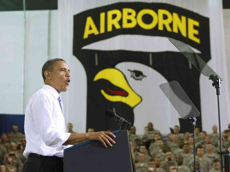 President Obama speaks at Ft Campbell, Ky., last month.
