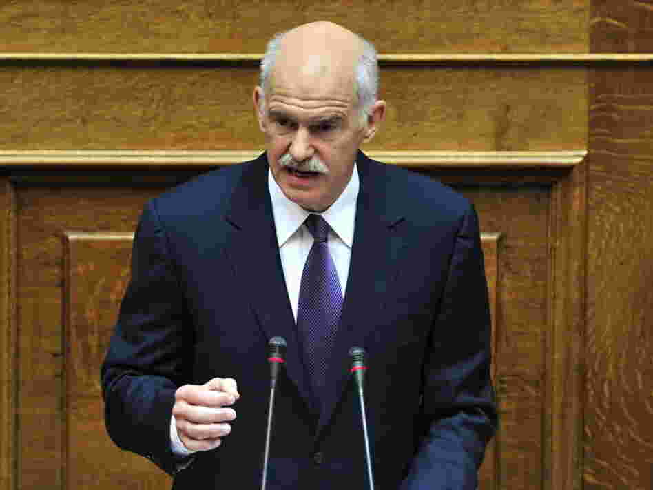 Greek Prime Minister George Papandreou addresses Parliament at the opening of debate on a vote of confidence Saturday. Greek Prime Minister George Papandreou addresses Parliament at the opening of debate on a vote of confidence Saturday.