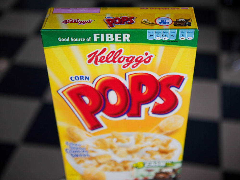 The small print in the bar at the top of the Corn Pops box is an example of industry's voluntary approach to enhanced nutrition information.