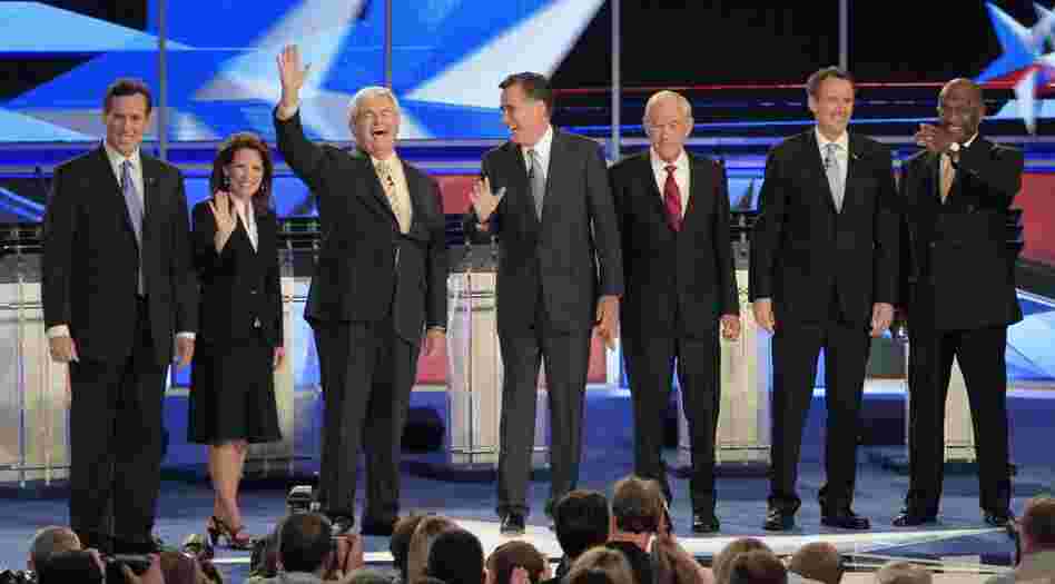 Most of the Republican presidential candidates at a New Hampshire debate last week.