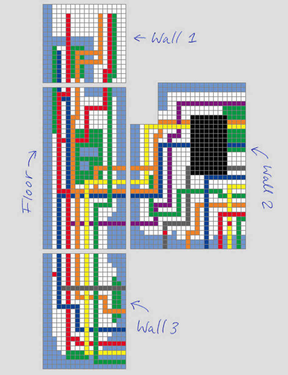 But Niemann's abstractions and visualizations aren't limited to the pages of The New York Times. He designed the tiles in one of the bathrooms in his house to look like the New York City subway system.