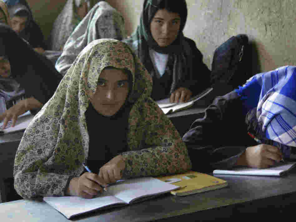 June 4, 2011: women and girls at a literacy class in Anjil, Afghanistan.