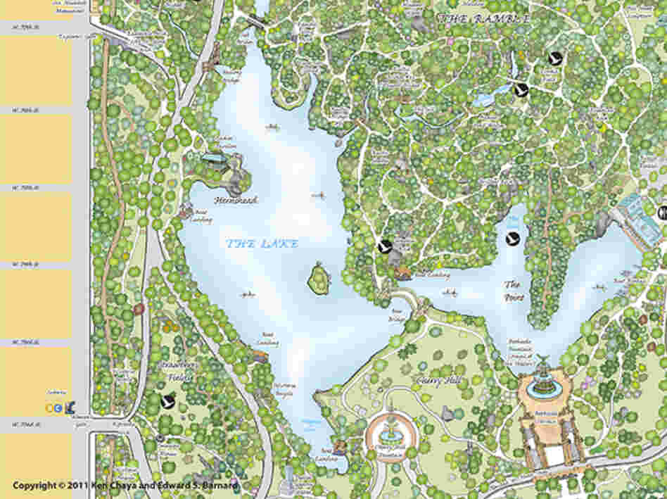 A selected portion of a map of Central Park, in New York City, created by Ken Chaya of Central Park Partners.