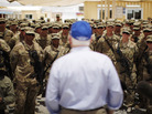 Secretary of Defense Robert Gates speaks to troops in Kandahar province, Afghanistan. Secretary of Defense Robert Gates speaks to troops in Kandahar province, Afghanistan.