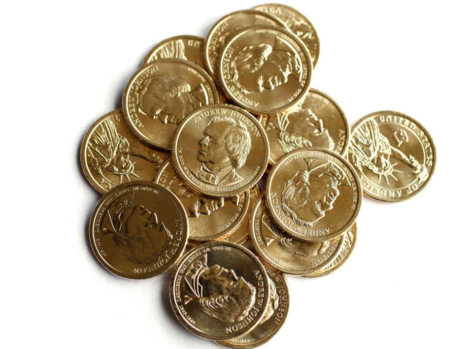 Golden dollar coins featuring Andrew Johnson, the 17th president of the United States.