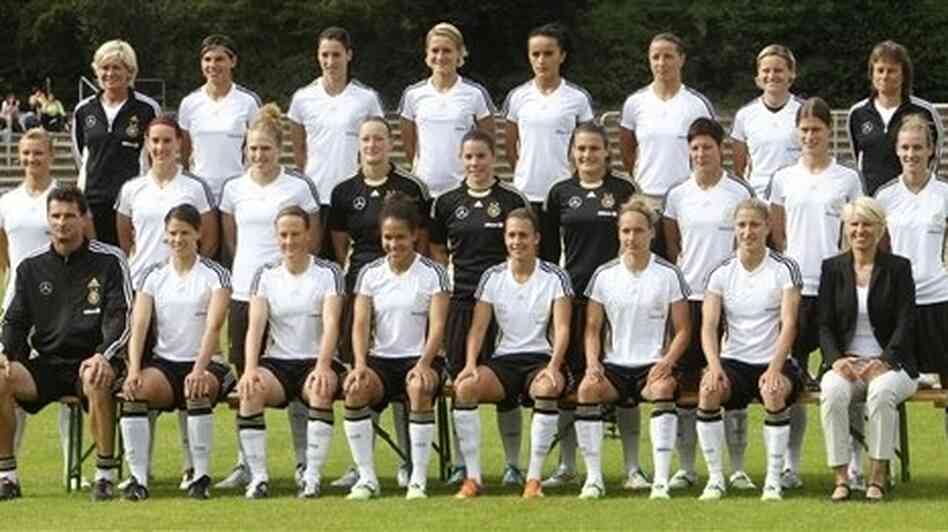 Women of German national soccer team pose for the official team photo in Neu Isenburg near Frankfurt, Germany, Sunday, June 12, 2011. Women of German national soccer team pose for the official team photo in Neu Isenburg near Frankfurt, Germany, Sunday, June 12, 2011.