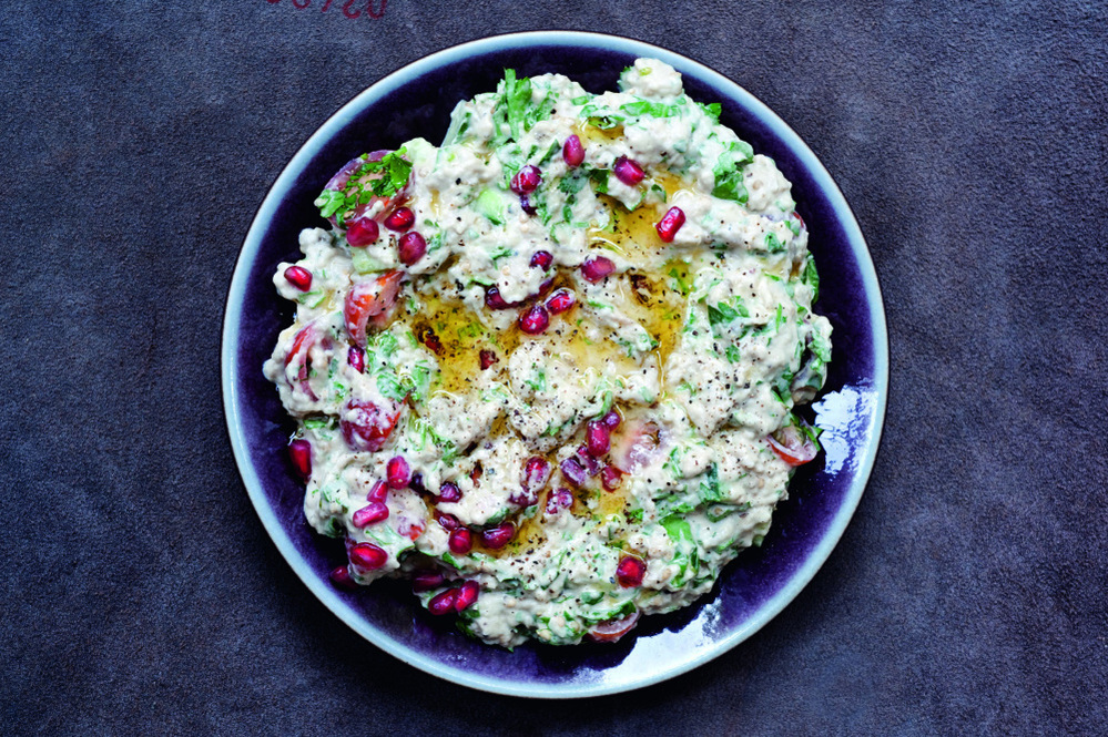 Burnt eggplant with tahini, from Yotam Ottolenghi's Plenty.