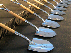 Shovels stand at the ready for the groundbreaking ceremony. Shovels stand at the ready for the groundbreaking ceremony.